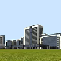 Modern Office Buildings Complex With Green Grass Landscape And Architectural Design 3d model