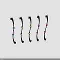 Five Scimitars Decorated With Different Colored Gemstones Arranged In A Row