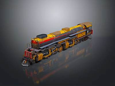 Detailed 3D Model Of Vintage Yellow Red Train With Locomotive Carriage And Wheels 3d model