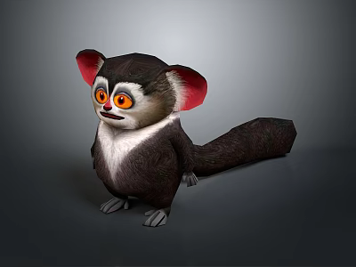 Cute Bush Baby With Big Eyes And Fluffy Tail Sitting On Dark Background 3d model