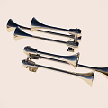 Shiny Metal Horns With Multiple Bells And Gold Blue Metallic Finish