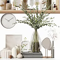 Elegant Modern Decorative Ornament Set with Plants Vases Clock Books and Home Decor
