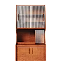 Wooden Storage Cabinet with Lattice Upper Doors Open Middle Compartment and Mesh Panel Design