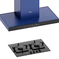 Sleek Blue Range Hood And Black Gas Stove For Modern Kitchen