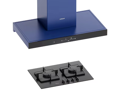 Sleek Blue Range Hood And Black Gas Stove For Modern Kitchen 3d model