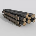 Natural Wooden Logs Stacked On Rustic Wooden Rack For Storage And