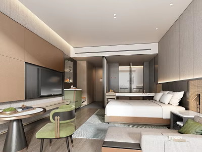 Modern Hotel Room Interior Design With Comfortable Bed TV Table And Sofa 3d model