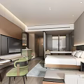 Modern Hotel Room Interior Design With Comfortable Bed TV Table And Sofa