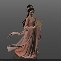 Woman In Pink Traditional Robe With Elaborate Headdress Holding Round Fan Ceramic Figurine