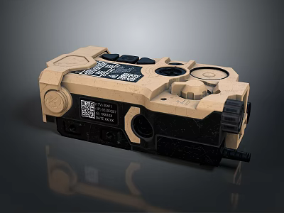Khaki And Black Tactical Weapon Device With Buttons Knobs And QR Code 3d model