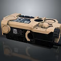 Khaki And Black Tactical Weapon Device With Buttons Knobs And QR Code