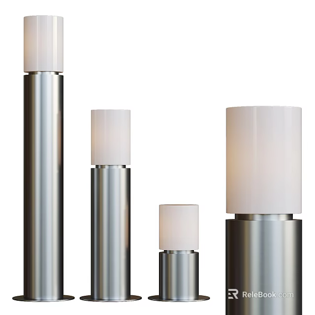 Modern Outdoor Lights With Stainless Steel Body And White Cylindrical Shades In Various Sizes 3d model 