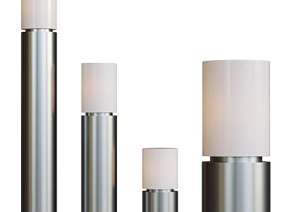 Modern Outdoor Lights With Stainless Steel Body And White Cylindrical Shades In Various Sizes 3d model