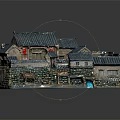 Traditional Ancient Architecture Miniature Model With Courtyard Stone Walls Wooden Doors And Red Lanterns