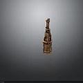 Carved Brown Sculptural Tower Structure With Textured Surface And Layered Sections