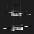 Two Tier Modern Metal Chandelier With Hanging Rectangular Panels And Warm Light