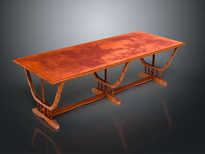 Rustic Wooden Dining Table With Textured Surface And Unique Curved Leg Design 3d model