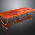 Rustic Wooden Dining Table With Textured Surface And Unique Curved Leg Design