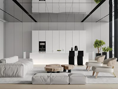 Modern Living Room Interior Design With White Sofa Coffee Table And Chairs 3d model