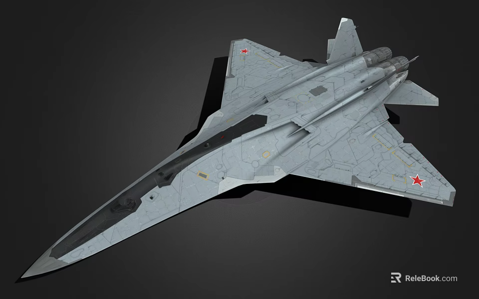 Modern Fighter Jet With Grey Camouflage Airframe And Red Star Markings 3d model 