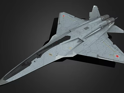 Modern Fighter Jet With Grey Camouflage Airframe And Red Star Markings 3d model