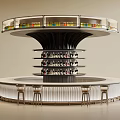 Modern Circular Bar Counter With Upper Colorful Bottle Shelf And Multi Tiered Wine Racks
