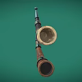 Musical Instruments Horns With Decorative Metal Rings Brown Beige Tones On Green Background