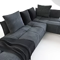Modern Gray Sectional Sofa With Multiple Black Cushions And Soft Throw Blanket 3d model