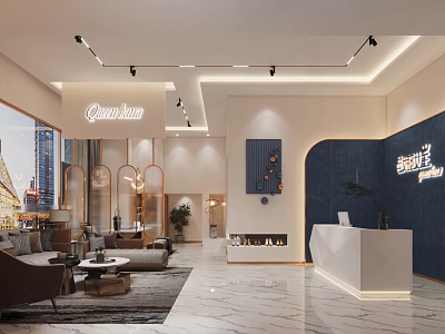 Modern Beauty and Hair Salon Interior With Reception Desk Comfortable Sofas And Decorative Lighting 3d model