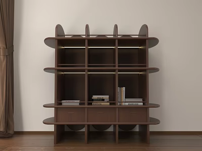 Elegant Modern Wooden Bookshelf With Layered Design Built in Lighting And Decorative Books 3d model