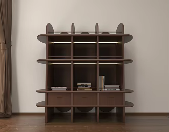 Modern Chinese Song Style Middle Ancient Style Bookshelf Solid Wood Arc Log Open Drawer 3d model