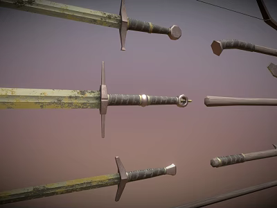Ancient Traditional Weapons Collection Featuring Iron Swords With Decorative Handles And Rustic Blades 3d model
