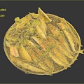 Grilled Small Fish Dish With Lemon Slices Fresh Lettuce And Herbs On Metal Plate