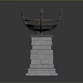 Decorative Layered Stone Pedestal Featuring Circular Top with Spikes and Orange Elements