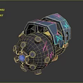 Futuristic Scifi Mechanical Device With Circular Structure And Glowing Blue Pink Parts
