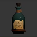 Green Glass Rum Bottle With Rope Wrapped Cork And Glowing Effect
