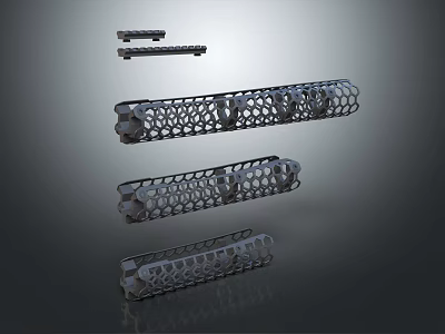 Dark Metallic Chain Jewelry Pieces With Hollow Hexagonal Patterns Various Lengths Arranged Horizontally 3d model