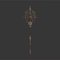 Ornate Decorative Staff With Intricate Metal Spiked Top And Carved Handle Design