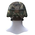 Camouflage Military Style Helmet Displayed On Mannequin Head With Camo Pattern