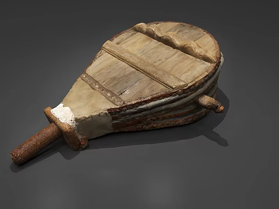 Ancient Handcrafted Wooden Leather Tool With Worn Surface And Long Handle 3d model