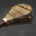 Ancient Handcrafted Wooden Leather Tool With Worn Surface And Long Handle