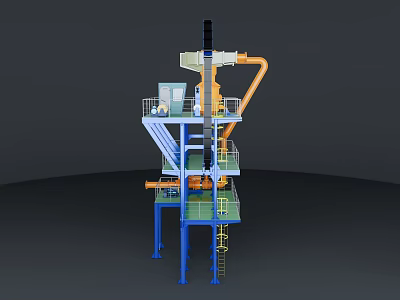 Industrial Equipment With Multi level Structure Platforms Pipes And Mechanical Components 3d model
