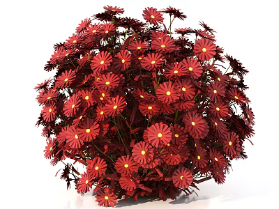 Beautiful Vibrant Red Flowers in Spherical Floral Arrangement with Yellow Centers 3d model