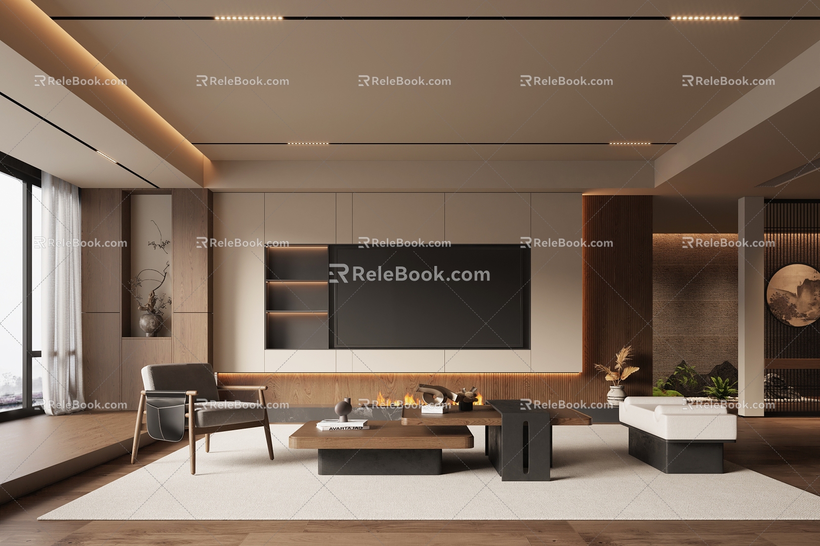 New Chinese style Song style living room TV background wall 3d model