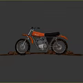 Orange Off Road Motorcycle Parked on Grassy Dirt Hillside with Natural Rough Terrain