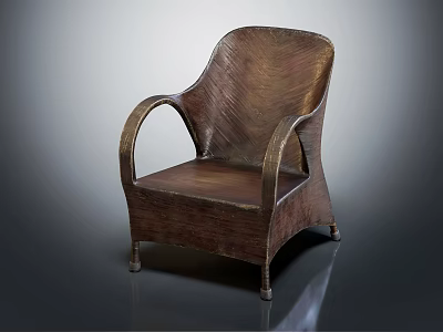 Wooden Textured Leisure Chair With Curved Armrests And Classic Surface Design 3d model