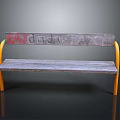 Rustic Wooden Bench With Orange Legs Red Letters On Backrest