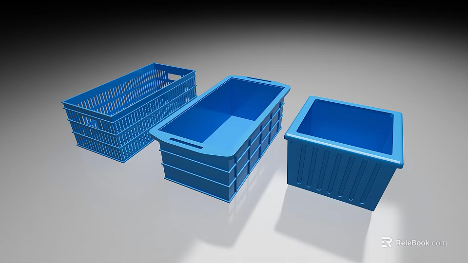 Blue Plastic Storage Baskets with Mesh and Solid Designs for Home Organization 3d model 