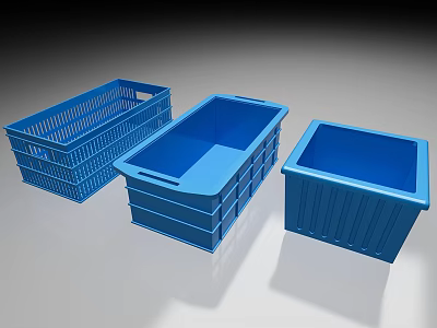 Blue Plastic Storage Baskets with Mesh and Solid Designs for Home Organization 3d model