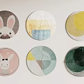 Cute And Modern Round Rugs With Cartoon Rabbit And Geometric Patterns 3d model